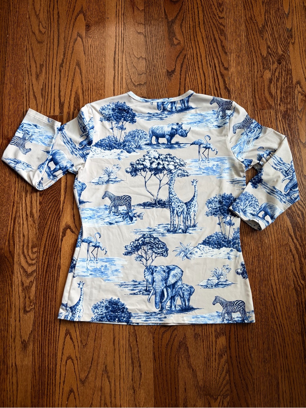 J.McLaughlin Catalina Cloth Safari Toile Top M Blue White Animal Print - Picture 2 of 7
